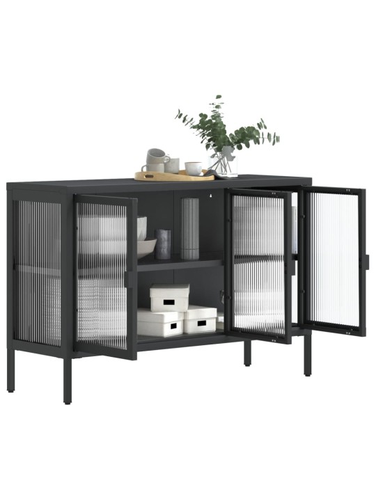 Kumode, 105x35x70 cm, stikls un tērauds, melna
