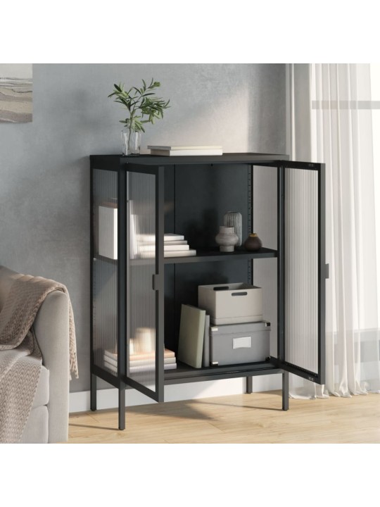 Kumode, 75x35x105 cm, stikls un tērauds, melna