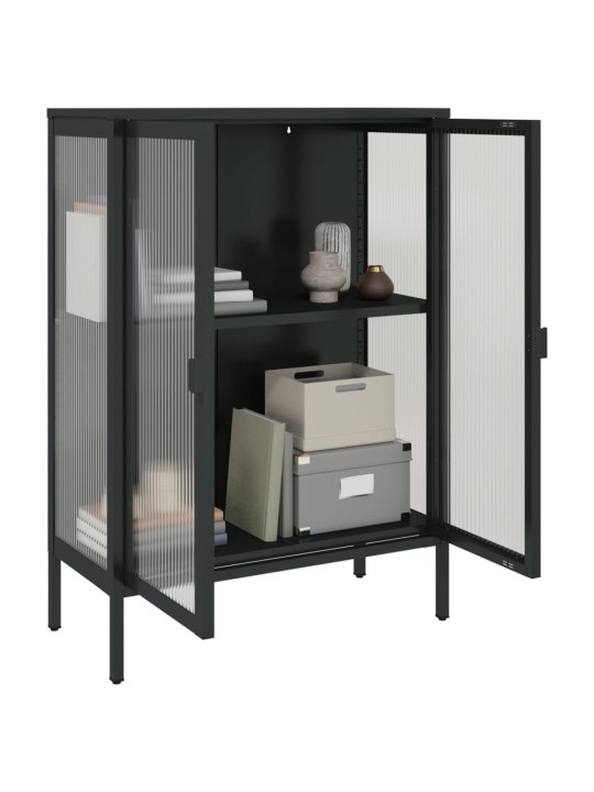 Kumode, 75x35x105 cm, stikls un tērauds, melna