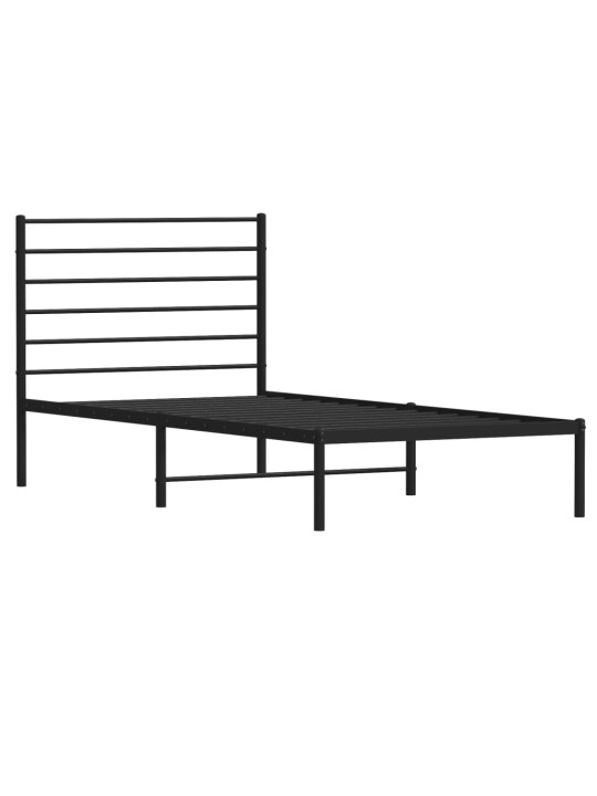 Gultas rāmis ar galvgali, melns metāls, 75x190 cm