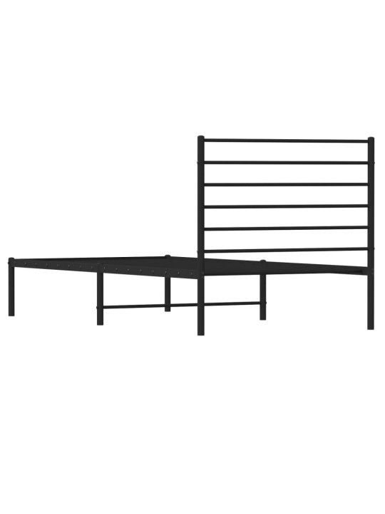Gultas rāmis ar galvgali, melns metāls, 75x190 cm