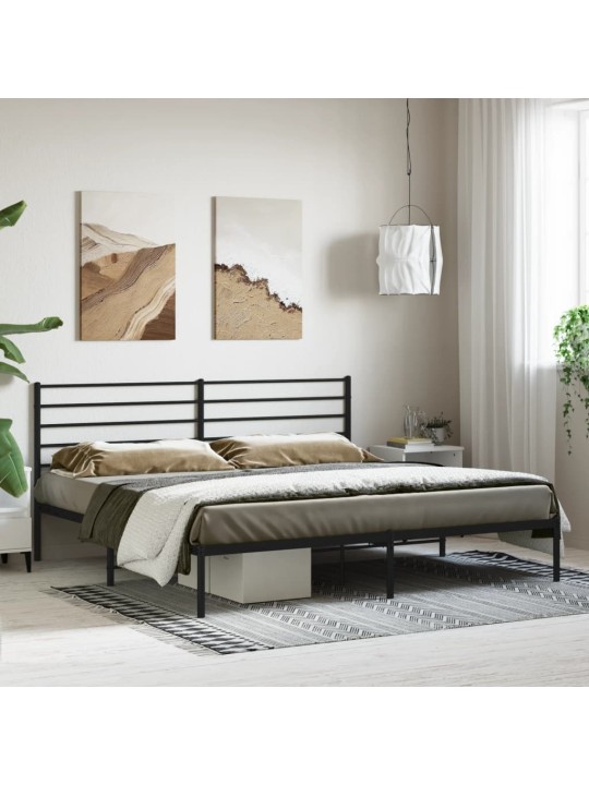 Gultas rāmis ar galvgali, melns metāls, 200x200 cm