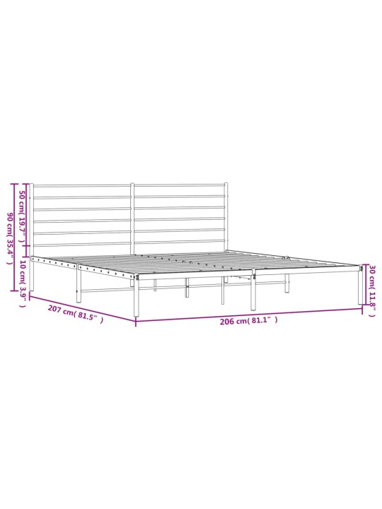 Gultas rāmis ar galvgali, melns metāls, 200x200 cm