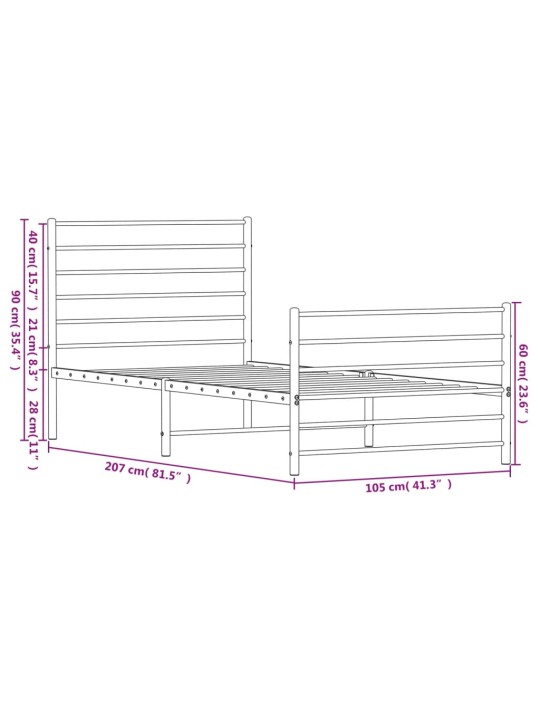 Gultas rāmis ar galvgali un kājgali, melns metāls, 100x200 cm