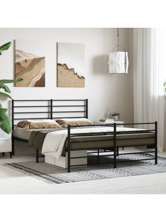 Gultas rāmis ar galvgali un kājgali, melns metāls, 120x200 cm