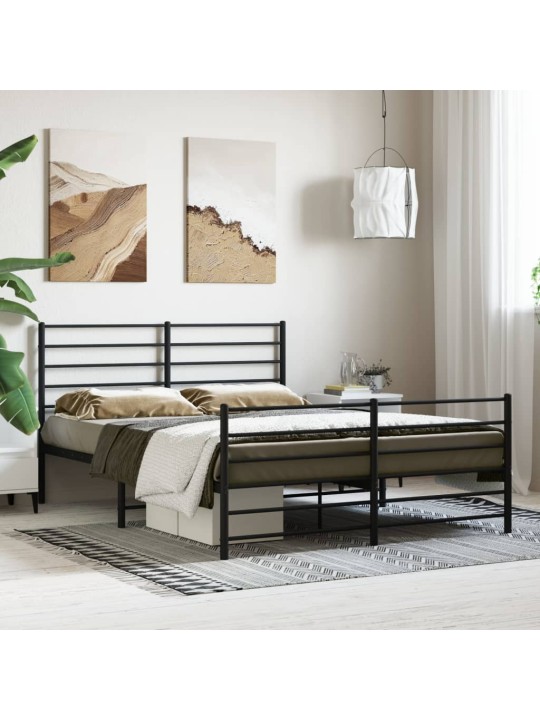 Gultas rāmis ar galvgali un kājgali, melns metāls, 150x200 cm
