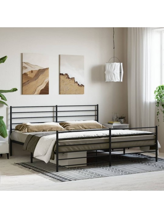 Gultas rāmis ar galvgali un kājgali, melns metāls, 200x200 cm
