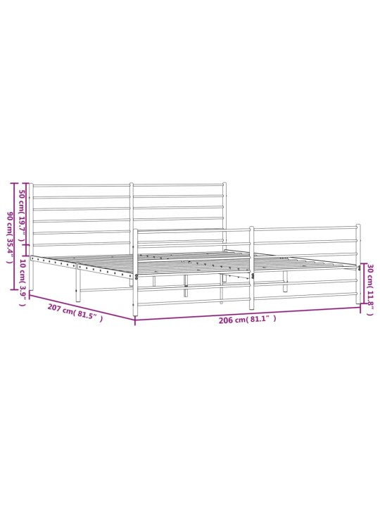 Gultas rāmis ar galvgali un kājgali, balts metāls, 200x200 cm