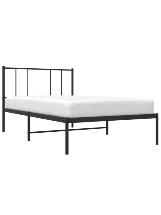 Gultas rāmis ar galvgali, melns metāls, 75x190 cm