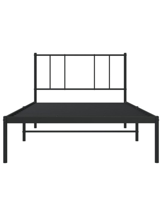 Gultas rāmis ar galvgali, melns metāls, 75x190 cm