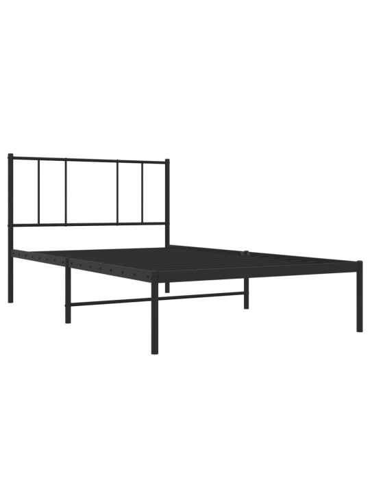 Gultas rāmis ar galvgali, melns metāls, 80x200 cm
