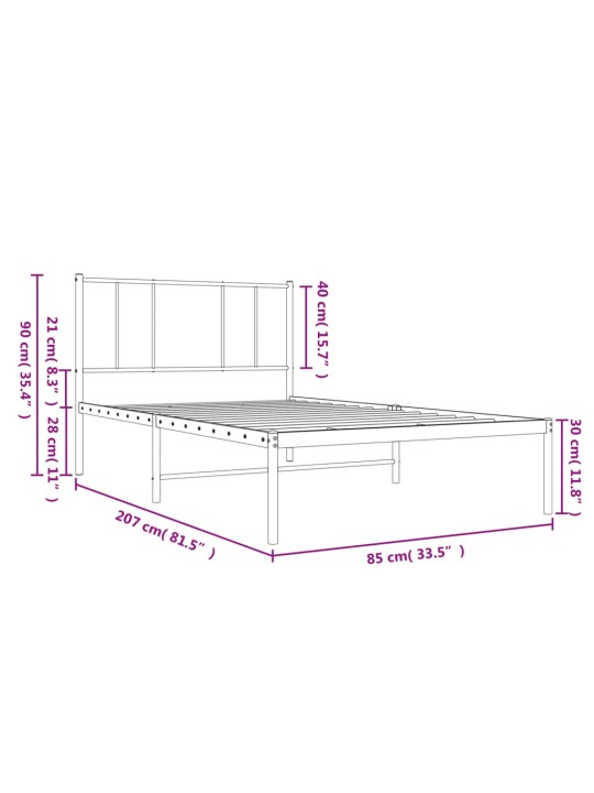Gultas rāmis ar galvgali, melns metāls, 80x200 cm