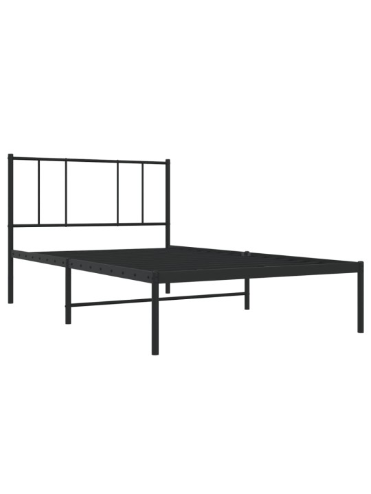 Gultas rāmis ar galvgali, melns metāls, 90x200 cm