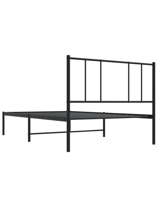 Gultas rāmis ar galvgali, melns metāls, 90x200 cm