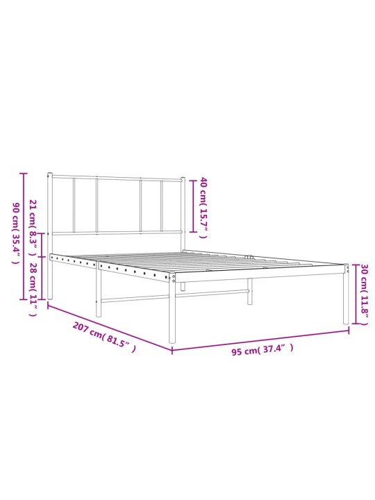 Gultas rāmis ar galvgali, melns metāls, 90x200 cm