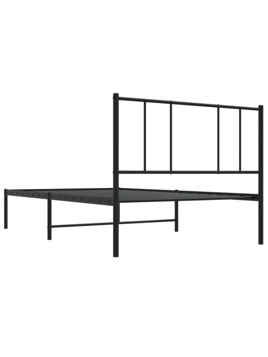 Gultas rāmis ar galvgali, melns metāls, 107x203 cm