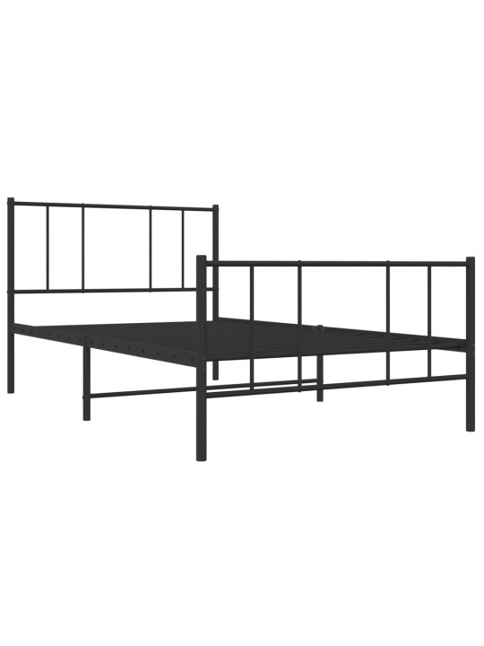 Gultas rāmis ar galvgali un kājgali, melns metāls, 75x190 cm