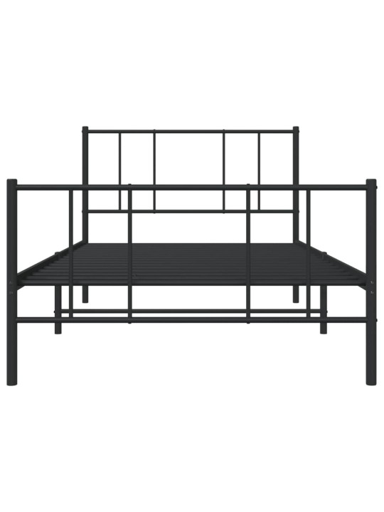 Gultas rāmis ar galvgali un kājgali, melns metāls, 75x190 cm