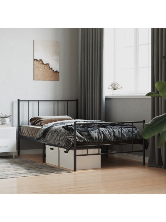 Gultas rāmis ar galvgali un kājgali, melns metāls, 80x200 cm