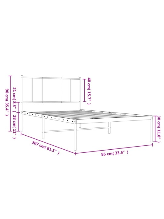 Gultas rāmis ar galvgali, balts metāls, 80x200 cm