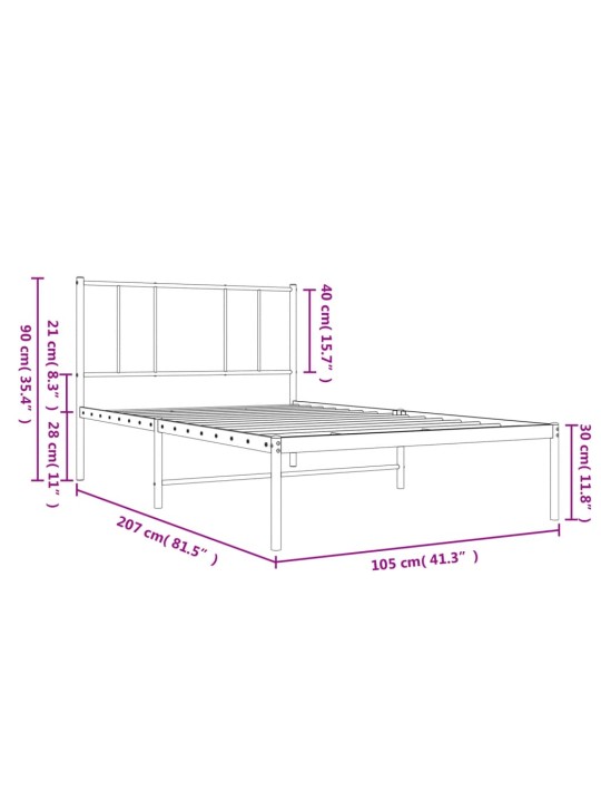 Gultas rāmis ar galvgali, balts metāls, 100x200 cm
