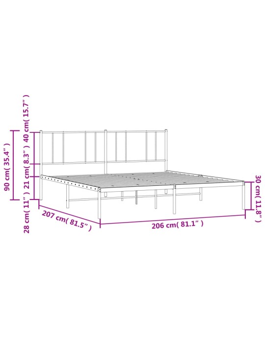 Gultas rāmis ar galvgali, balts metāls, 200x200 cm