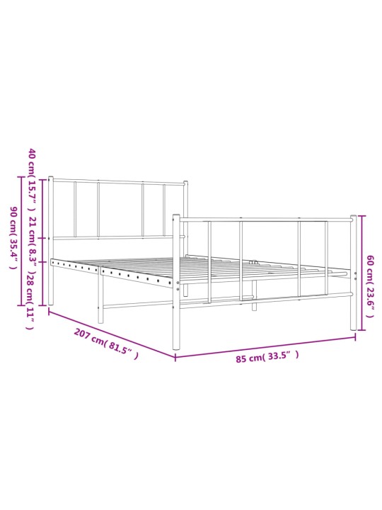 Gultas rāmis ar galvgali un kājgali, balts metāls, 80x200 cm