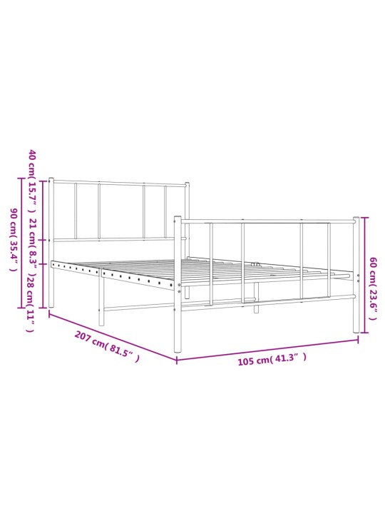 Gultas rāmis ar galvgali un kājgali, balts metāls, 100x200 cm