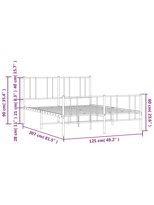 Gultas rāmis ar galvgali un kājgali, balts metāls, 120x200 cm