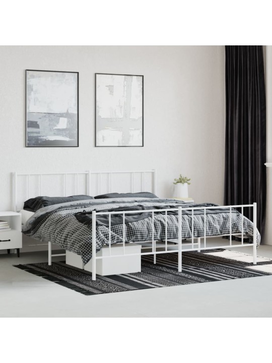 Gultas rāmis ar galvgali un kājgali, balts metāls, 200x200 cm