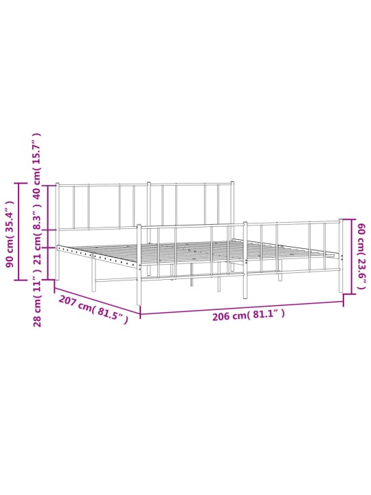 Gultas rāmis ar galvgali un kājgali, balts metāls, 200x200 cm