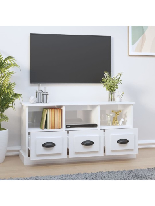 Tv skapītis, spīdīgi balts, 100x35x50 cm, inženierijas koks