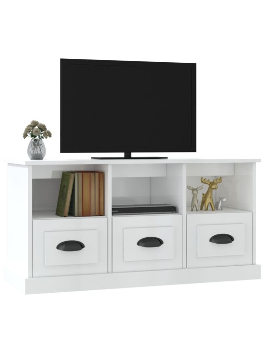 Tv skapītis, spīdīgi balts, 100x35x50 cm, inženierijas koks