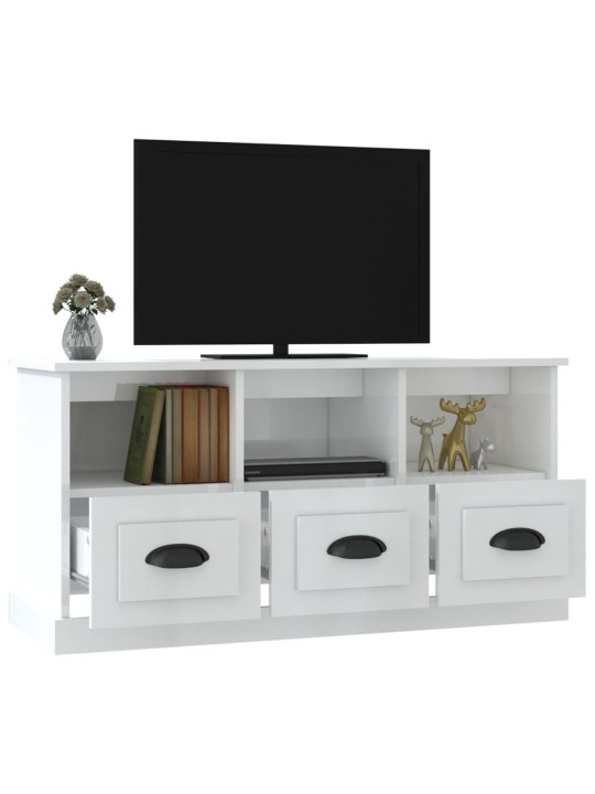 Tv skapītis, spīdīgi balts, 100x35x50 cm, inženierijas koks