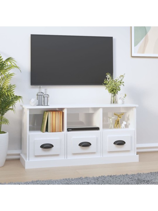 Tv skapītis, spīdīgi balts, 100x35x50 cm, inženierijas koks