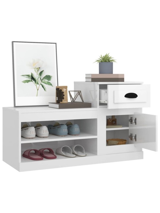 Apavu plaukts, spīdīgi balts, 100x42x60 cm, inženierijas koks
