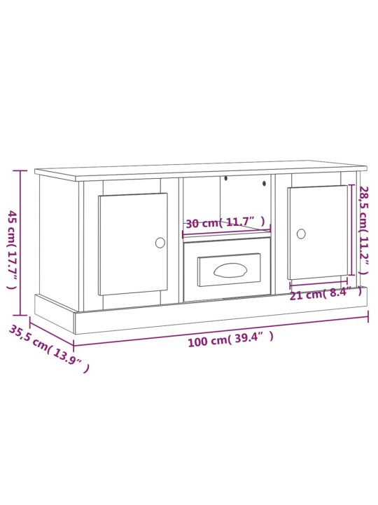 Tv skapītis, 100x35,5x45 cm, inženierijas koks, balts