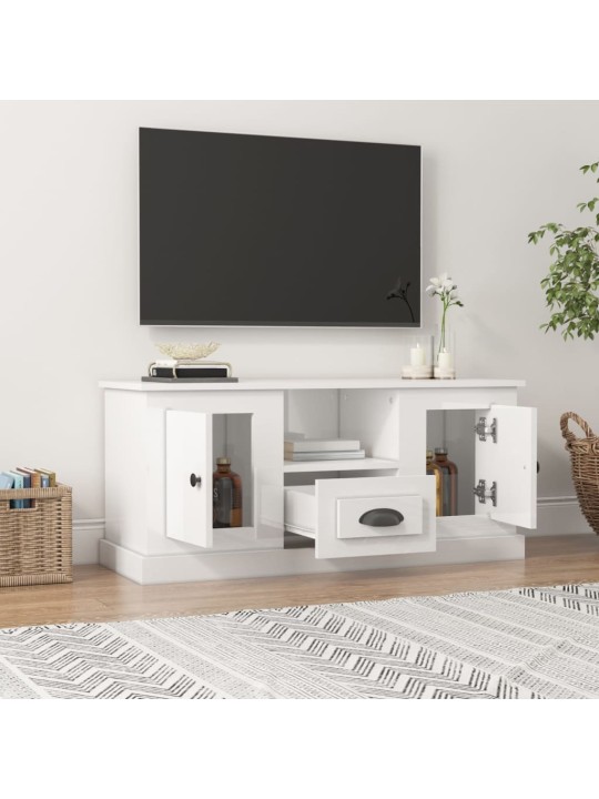 Tv skapītis, spīdīgi balts, 100x35,5x45 cm, inženierijas koks