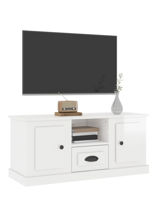Tv skapītis, spīdīgi balts, 100x35,5x45 cm, inženierijas koks
