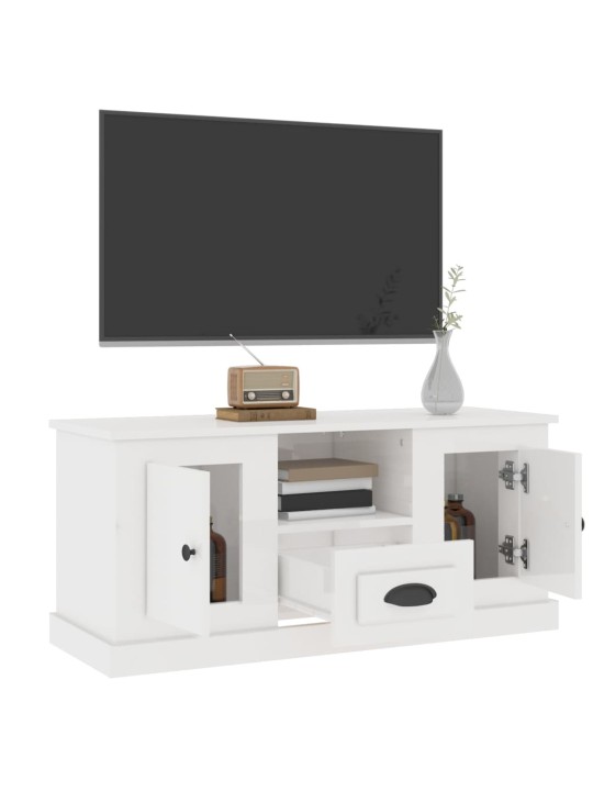 Tv skapītis, spīdīgi balts, 100x35,5x45 cm, inženierijas koks