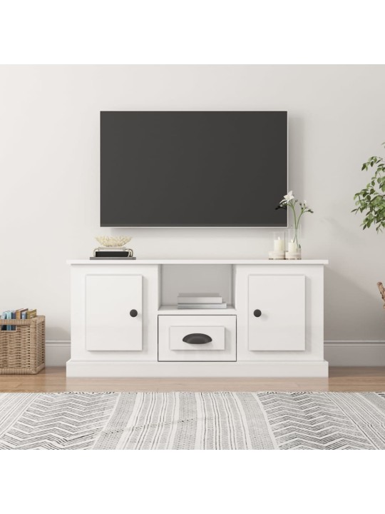 Tv skapītis, spīdīgi balts, 100x35,5x45 cm, inženierijas koks