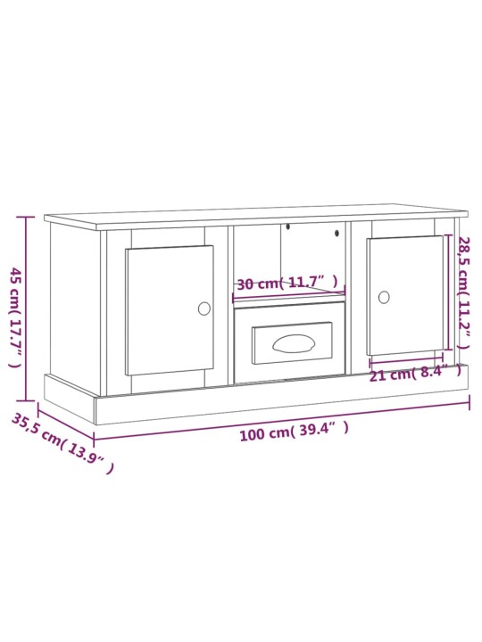 Tv skapītis, pelēka ozolkoka, 100x35,5x45 cm, inženierijas koks