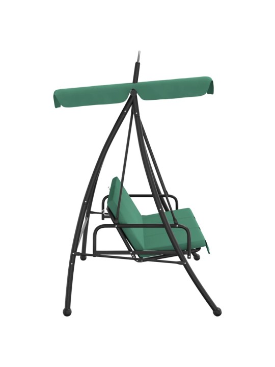 Dārza šūpoļsols ar jumtu, zaļš, 198 cm, audums un tērauds