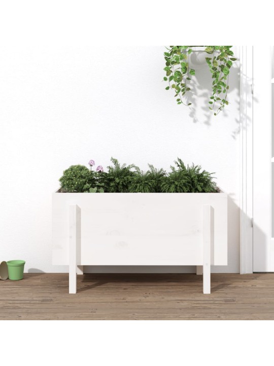 Augstā puķu kaste, balta, 101x50x57 cm, priedes masīvkoks