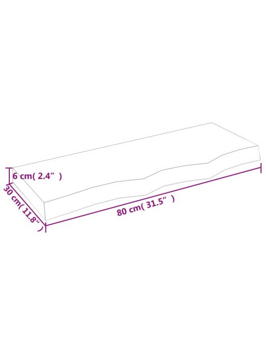 Sienas plaukts, 80x30x(2-6) cm, neapstrādāts ozola masīvkoks