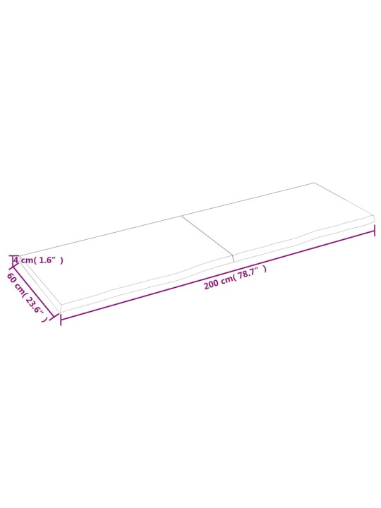 Sienas plaukts, 200x60x(2-4) cm, neapstrādāts ozola masīvkoks