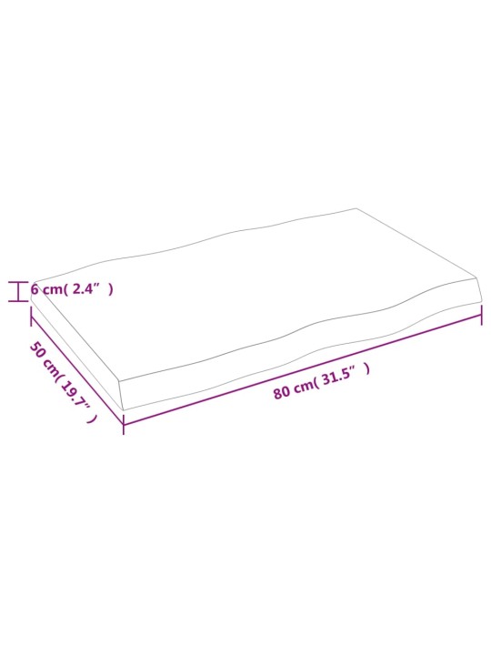 Galda virsma, 80x50x(2-6) cm, neapstrādāts ozola masīvkoks