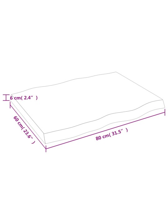 Galda virsma, 80x60x(2-6) cm, neapstrādāts ozola masīvkoks