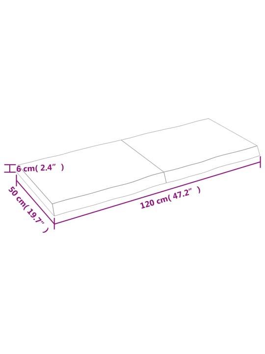 Galda virsma, 120x50x(2-6) cm, neapstrādāts ozola masīvkoks