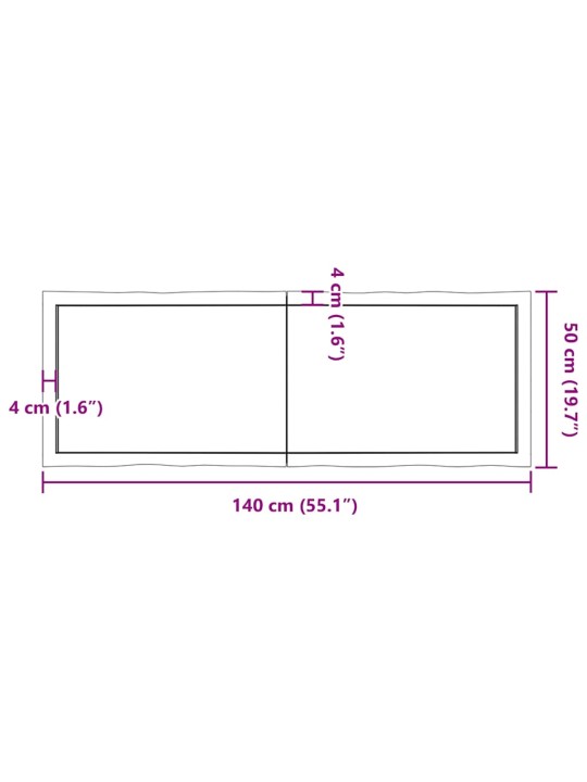 Galda virsma, 140x50x(2-6) cm, masīvkoks, dabīgas formas mala